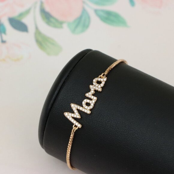 Rose Gold ""Mama"" Adjustable Bracelet with Sparkling CZ Accents, XPAB0626 - Picture 5 of 12